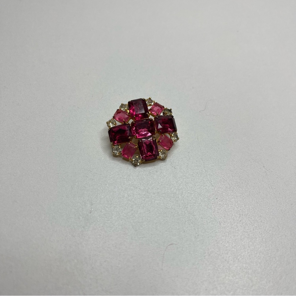 vintage gold pink jewel brooch pin